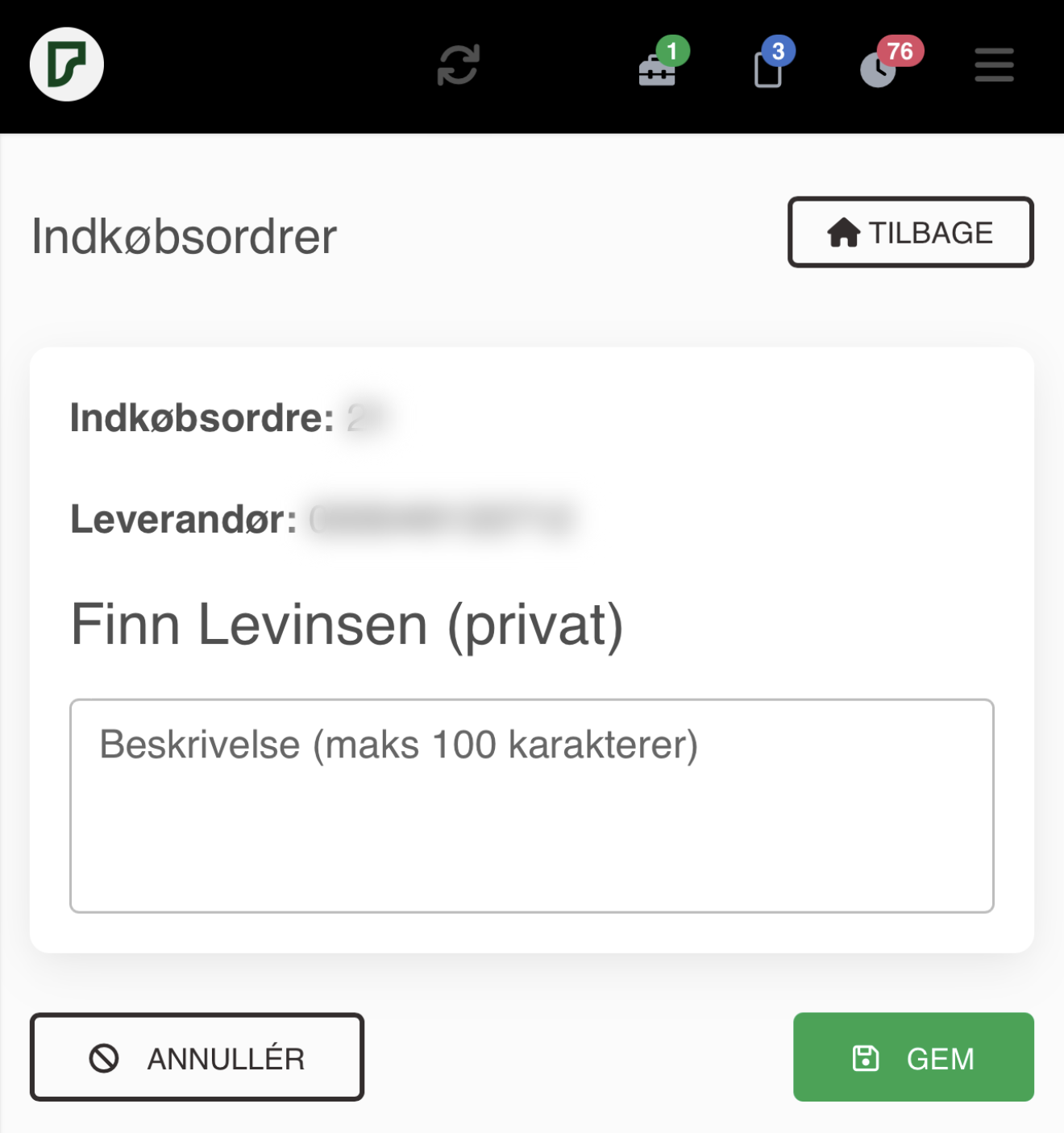 Fritekst-linje på indkøbsordre