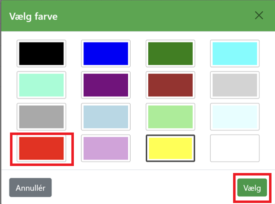 Farvepanel i kalenderen