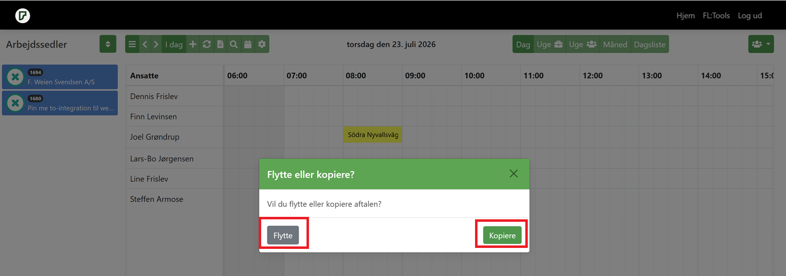 Flyt eller kopier sagen i kalenderen
